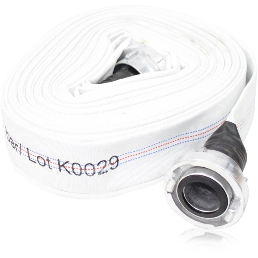 White complete woven textile flat rollable water hose | White complete woven textile flat rollable water hose is designed for fluid transfer in the food and beverage industry